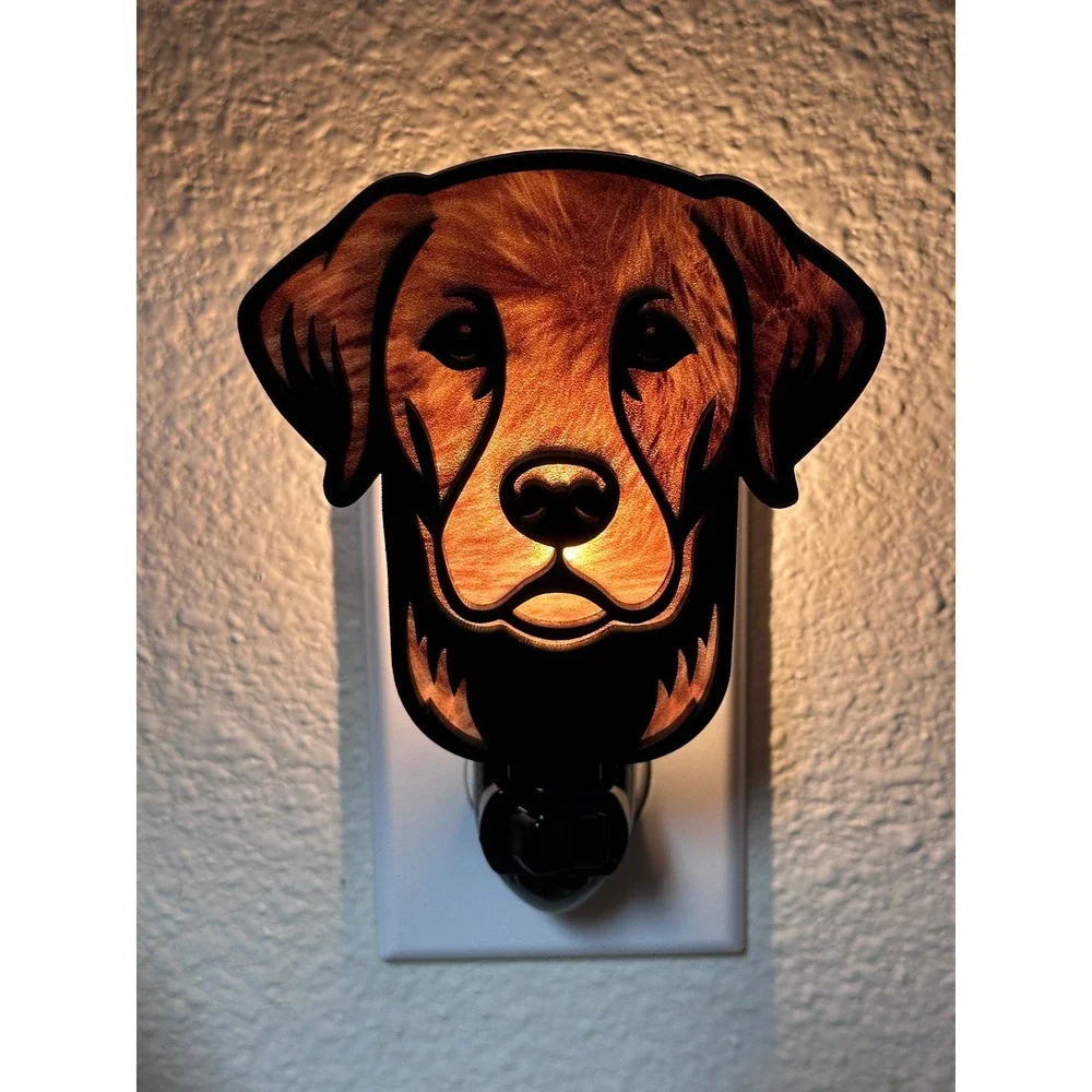 Golden Retriever Dog Head Night‎ Light Plug In Wood Laser Cut Home Decor